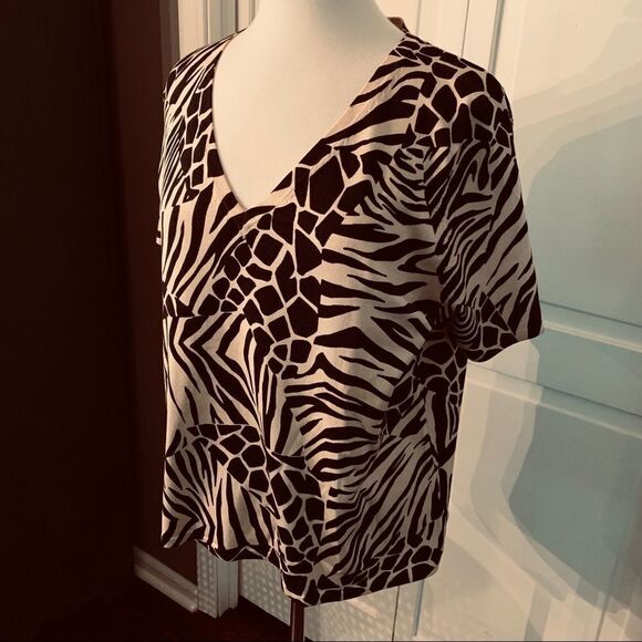 Plus Size Grace Elements Top Animal Print V-Neckline Size 1X - Picture 1 of 7